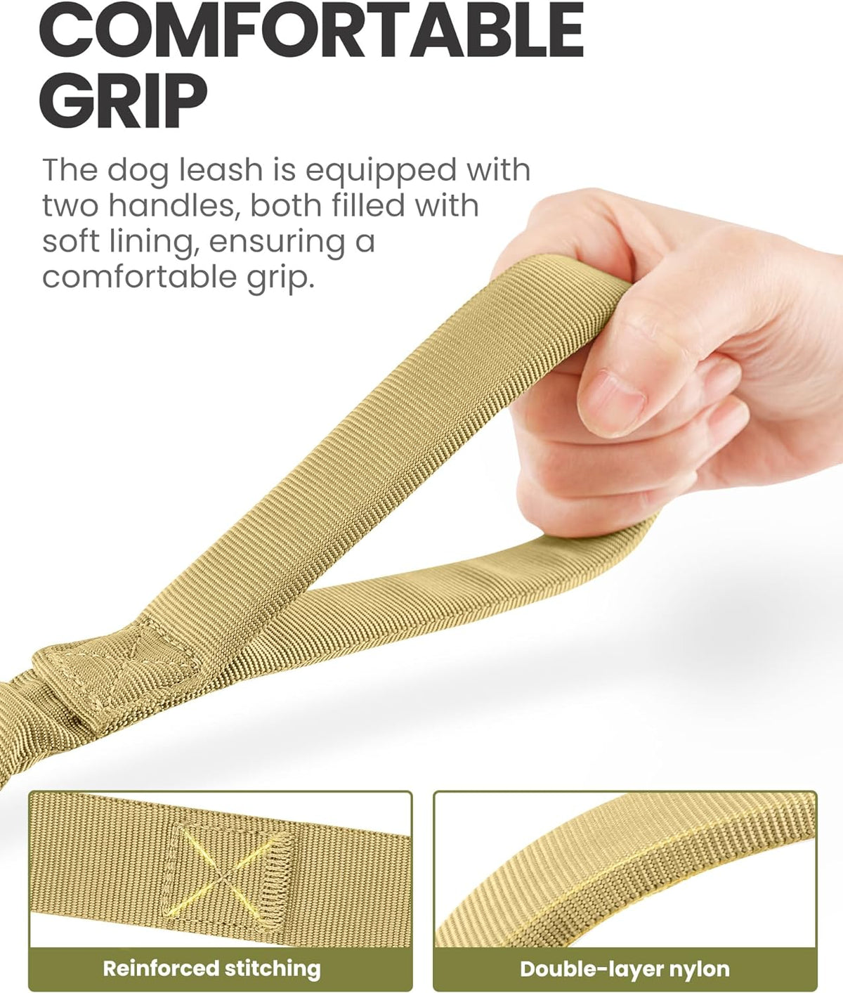 Bungee Dog Leash, Heavy Duty Dog Leash with Shock Absorption, 2 Padded Handles Training Leash, Improved Dog Safety and Comfort (Tan, 4 FT)